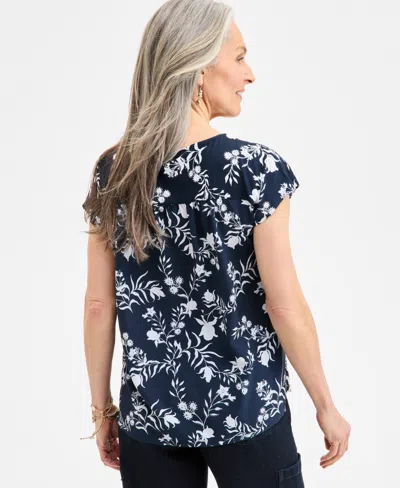 Style & Co Women's Printed Mixed-media Short-sleeve Top, Exclusively At Macy's