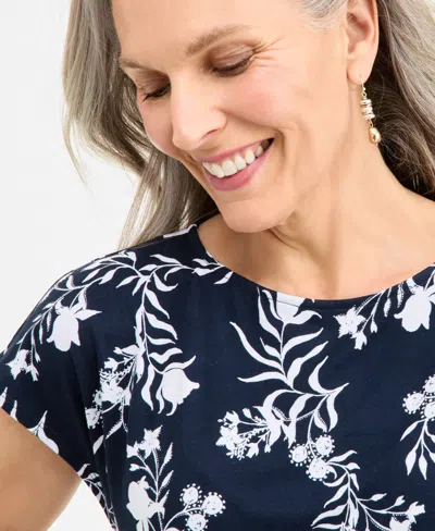 Style & Co Women's Printed Mixed-media Short-sleeve Top, Exclusively At Macy's