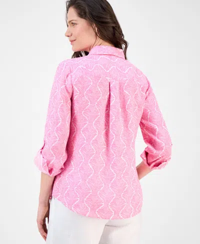 Charter Club Women's Printed 100% Linen Roll-tab Shirt, Exclusively At Macy's In Pink
