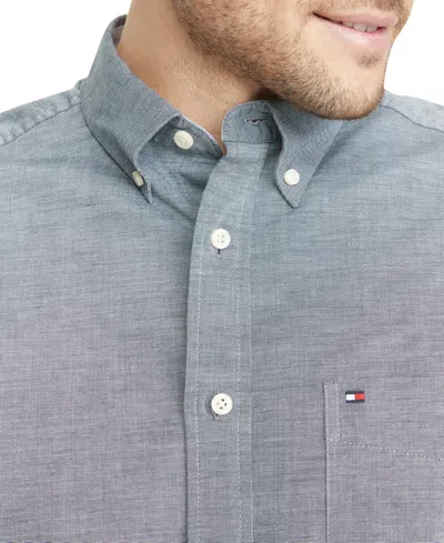 Tommy Hilfiger Men's Big & Tall Classic-fit Stretch Solid Capote Shirt In Blue