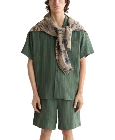 Scotch & Soda Men's Relaxed Fit Short Sleeve Tonal Striped Button-front Pocket Shirt In Green