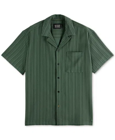 Scotch & Soda Men's Relaxed Fit Short Sleeve Tonal Striped Button-front Pocket Shirt In Green