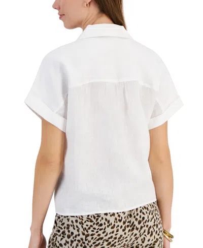 Charter Club Women's 100% Linen Tie-front Shirt, Created For Macy's In White