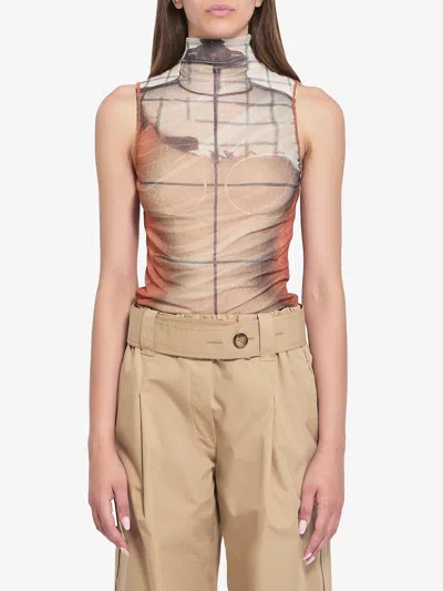 Jean Paul Gaultier Printed Tulle The Fire Tank Top