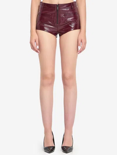 Self-portrait High-shine Burgundy Leather Shorts With Tailored Fit In Burgundy