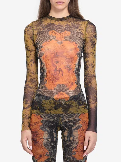 Jean Paul Gaultier Graphic Print Sheer Fabric Tops