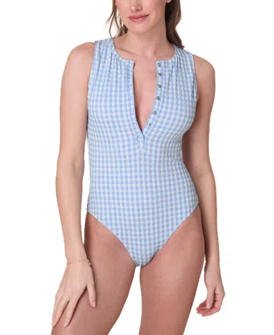 Andie Women's Malibu Snap Front One Piece Swimsuit In Blue