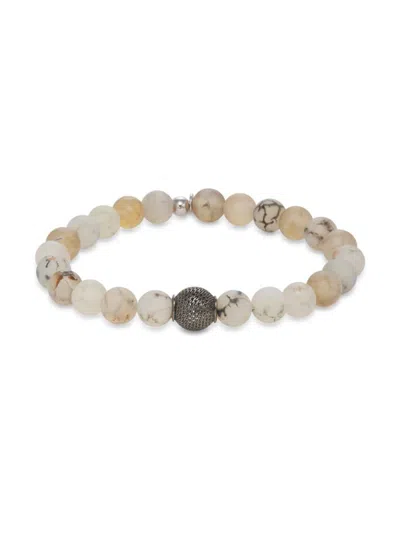 Tateossian Men's Sterling Silver & Grey Fire Agate Beaded Bracelet