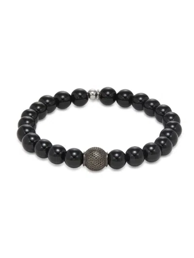 Tateossian Men's Sterling Silver & Black Agate Beaded Bracelet