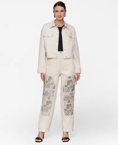 Avec Les Filles Women's Heart Inset Trucker Jacket In Neutral
