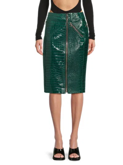 Laquan Smith Women's Crocodile-embossed Leather Zip Skirt