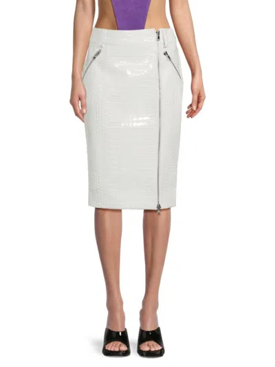 Laquan Smith Women's Crocodile-embossed Leather Zip Skirt