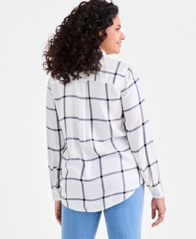 Style & Co Women's Plaid Button-down Perfect Shirt, Exclusively At Macy's In White