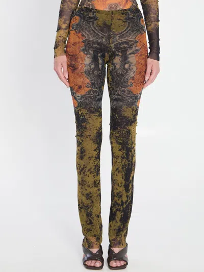 Jean Paul Gaultier Straight Flared Graphic Print Stretch Trousers In Multi