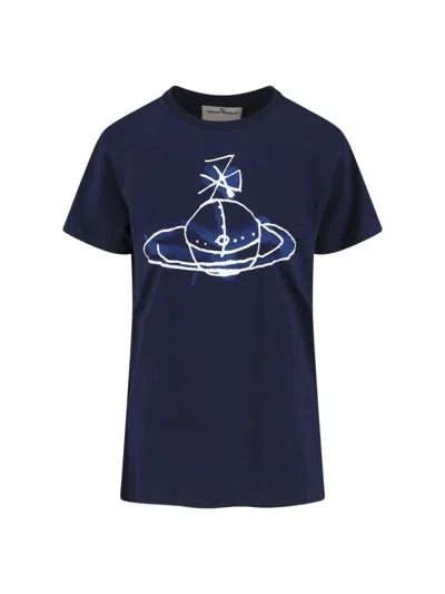 Vivienne Westwood Crew Neck Graphic Print Short Sleeves Top In Blue