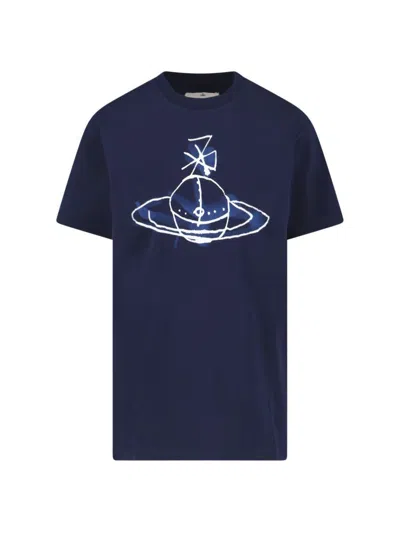 Vivienne Westwood Crew Neck Graphic Print Short Sleeves Top In Blue