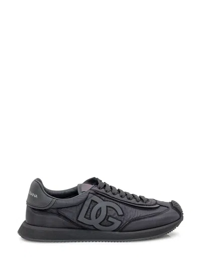Dolce & Gabbana Low-top Nylon Sneakers With Leather Inserts In Black