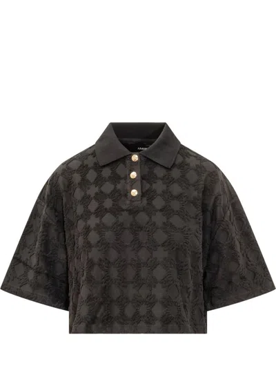 Amiri Ma Quad Textured-pattern Polo Shirt In Black