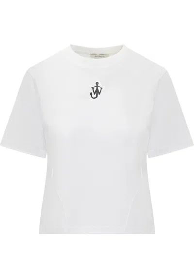 Jw Anderson Mens White Anchor-embroidery Crop Cotton-jersey T-shirt In White
