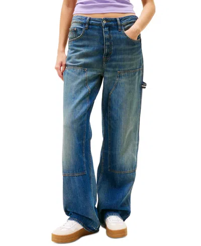 Tommy Jeans Women's Mia Cotton Mid-rise Relaxed Straight Carpenter Jeans In Blue