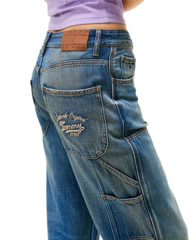 Tommy Jeans Women's Mia Cotton Mid-rise Relaxed Straight Carpenter Jeans In Blue