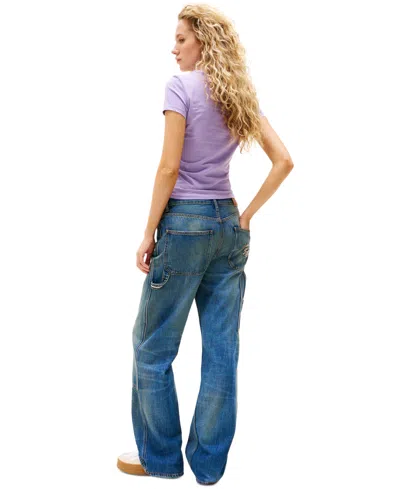 Tommy Jeans Women's Mia Cotton Mid-rise Relaxed Straight Carpenter Jeans In Blue