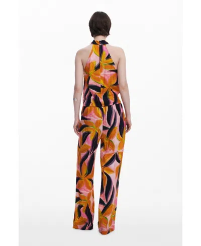 Desigual Floral Print Trousers In Brown