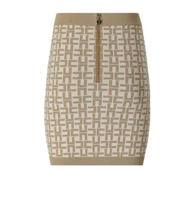 Elisabetta Franchi Monogram Butter Beige Knitted Skirt In Brown