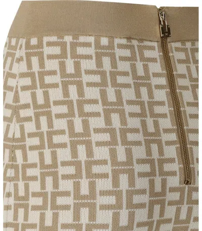 Elisabetta Franchi Monogram Butter Beige Knitted Skirt In Brown