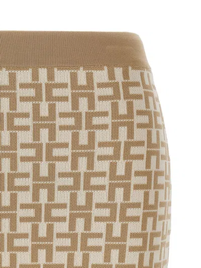 Elisabetta Franchi Monogram Butter Beige Knitted Skirt In Brown