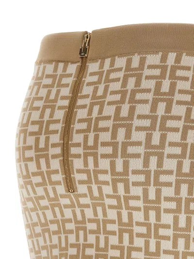 Elisabetta Franchi Monogram Butter Beige Knitted Skirt In Brown