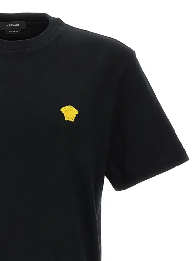 Versace Medusa Embroidered Black Cotton Jersey T-shirt In Black