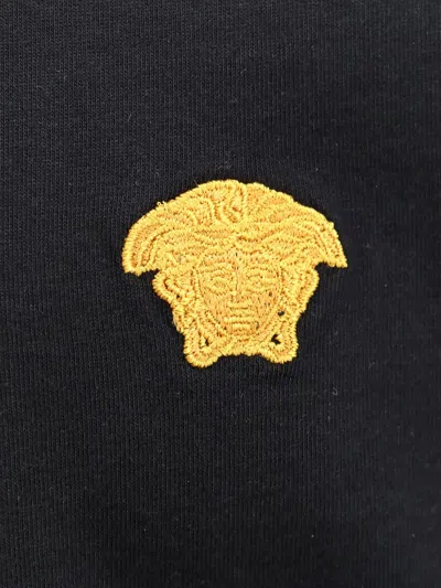 Versace Medusa Embroidered Black Cotton Jersey T-shirt In Black