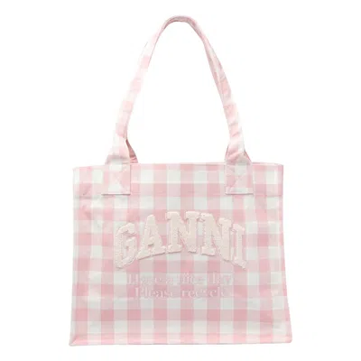 Ganni Large Vichy Check Tote In Neutral