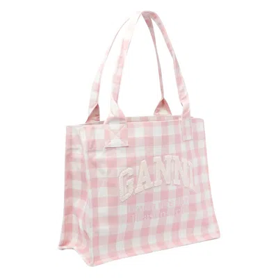 Ganni Large Vichy Check Tote In Neutral