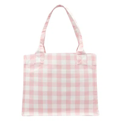 Ganni Large Vichy Check Tote In Neutral