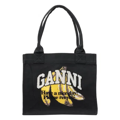 Ganni Organic Cotton Large Tote Bag In Black