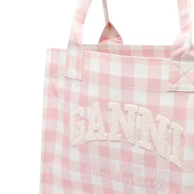Ganni Large Vichy Check Tote In Neutral
