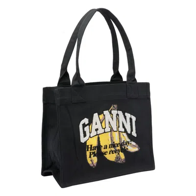 Ganni Organic Cotton Large Tote Bag In Black