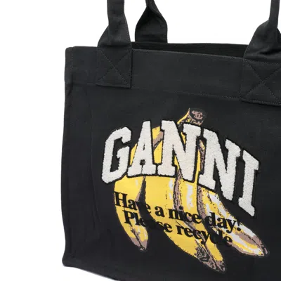 Ganni Organic Cotton Large Tote Bag In Black
