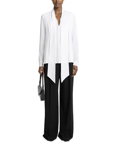 Michael Kors Kobi Halperin Silk Tie Neck Pleated Blouse In White