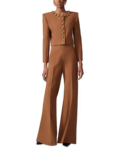 Carolina Herrera Collarless Cropped Jacket In Brown