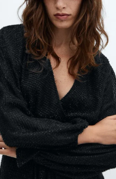 Mango Belted Metallic Fuzzy Long Sleeve Minidress