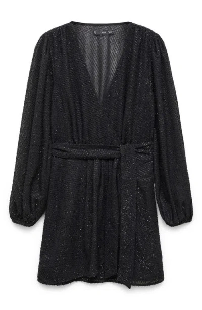 Mango Belted Metallic Fuzzy Long Sleeve Minidress