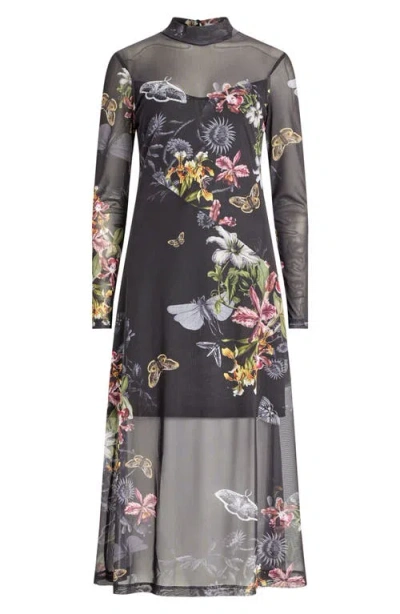 Allsaints Hanna Sanibel Floral Print Long Sleeve Mesh Maxi Dress
