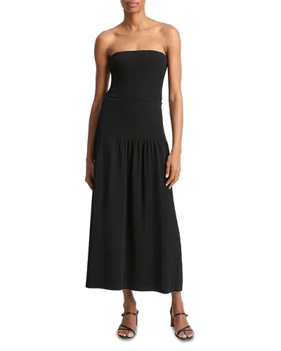 Vince Strapless Compact Drop Waist Dress In Black