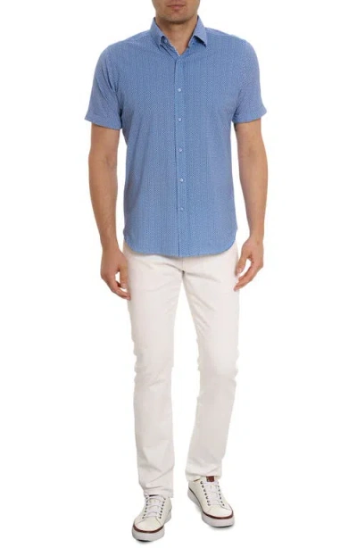 Robert Graham Shuler Deco Print Short Sleeve Stretch Cotton Button-up Shirt