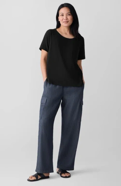 Eileen Fisher Crewneck Pocket Organic Cotton T-shirt In Black