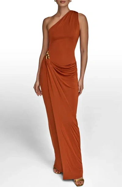 Donna Karan New York One-shoulder Stretch Jersey Gown In Orange