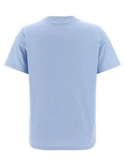 Ganni Light Blue Crewneck T-shirt With Maxi Logo On The Front In Cotton Woman